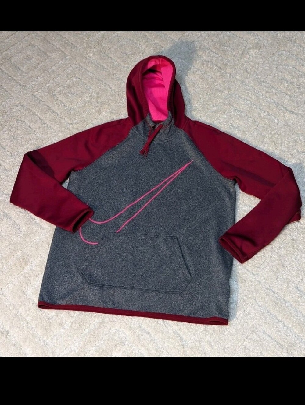 Nike Dri Fit Women's Swoosh Polyester Burgundy & Gray Dri-FIT Pullover Hoodie